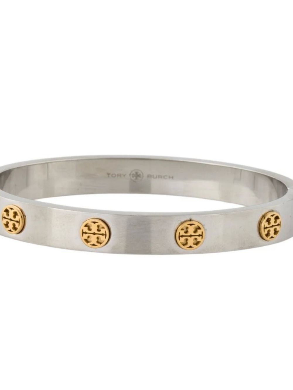 Tory Burch Silver-Tone Logo Bangle Bracelet - Picture 1 of 7